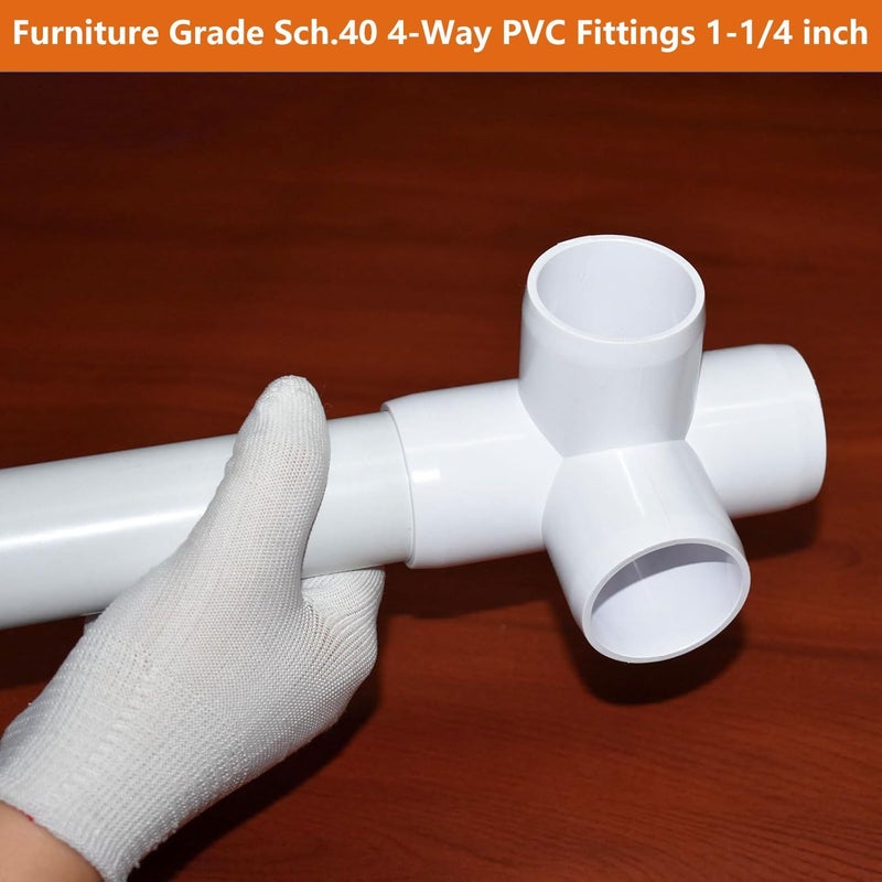 letsFix ‌ 4 Way PVC Fittings 1-1/4 Inch (4-Pack), Furniture-Grade, Heavy-Duty Pipe Connectors for Plumbing, DIY Projects, and Home Furniture Assembly, Compatible with 1-1/4" Schedule 40 PVC Pipes‌ - Image 2
